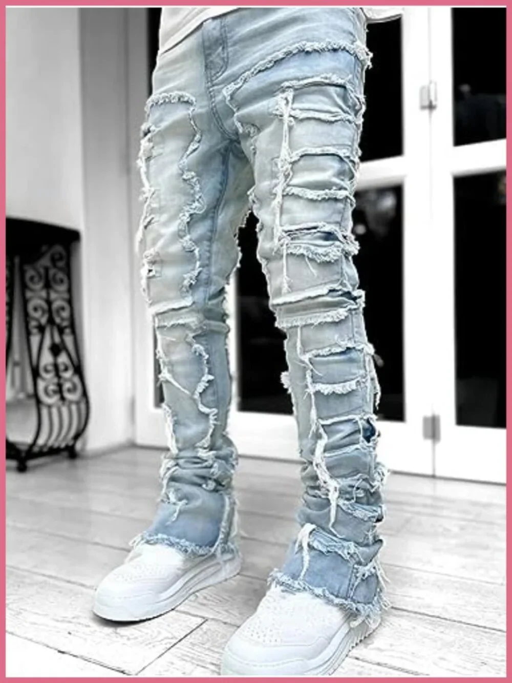 Men's Stacked Skinny Jeans Ripped Denim Y2K Harajuku High Waist